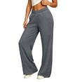 thumbnail image 2 of ZHYou No Boundarie Pants for Women Elastic High Waist Wide Leg Cuffed Hem Loose Casual Pull On Trousers with Side Pockets,Gray,Size M, 2 of 6