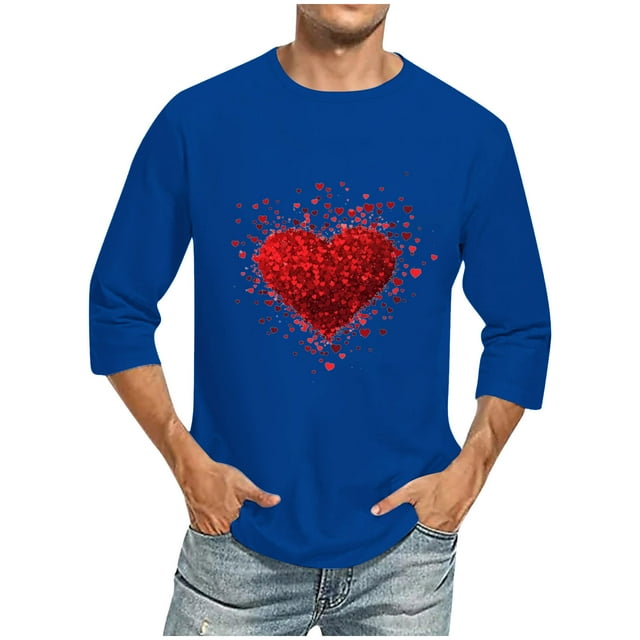 COM1950s Cadeaux de la Saint-Valentin des Années 1950, Cadeaux de la Saint-Valentin pour Hommes, Imprimé de la Saint-Valentin pour Hommes Col Rond Décontracté Mode Manches Courtes Blouses Chemises Col Rond, Shorts pour Hommes, T-Shirts à Manches Longues pour Hommes