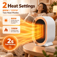 thumbnail image 3 of Space Heater 1200W Portable PTC Ceramic Electric Heater, Quiet Desk Heater with Tip-Over & Overheat Protection, Office Bedroom, White, 3 of 8