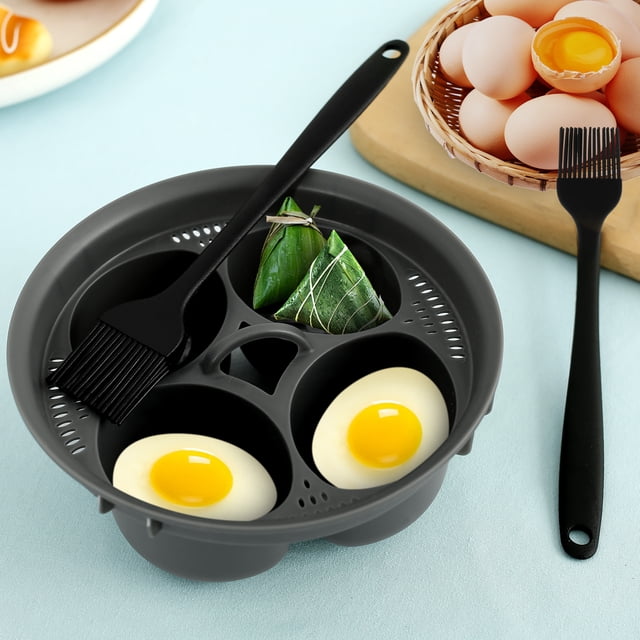 Egg Bites Molds with 4 Compartment Non-Stick Egg Poacher Insert with 2 Oil Brush Multifunctional Poached Egg Maker Portable Egg Steamer Egg Cooker for Rice Meat Dumplings Soup Noodles 6.69×2.67in