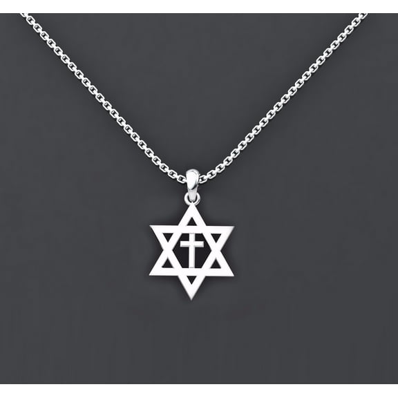 Necklace-Star of David with Cross Pendant-18" Sterling Silver Chain-2" Extension