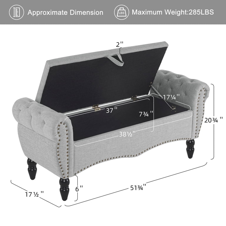 Furniliving Storage Bench with Button Tufting, Light Gray photo 3