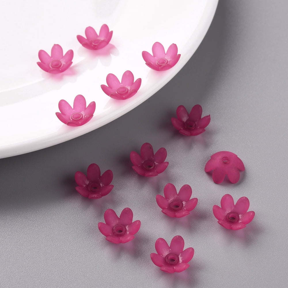 Frosted Acrylic Bead Caps 6-Petal Flower Camellia 14x6mm Hole: 2mm about 1660pcs/500g DIY