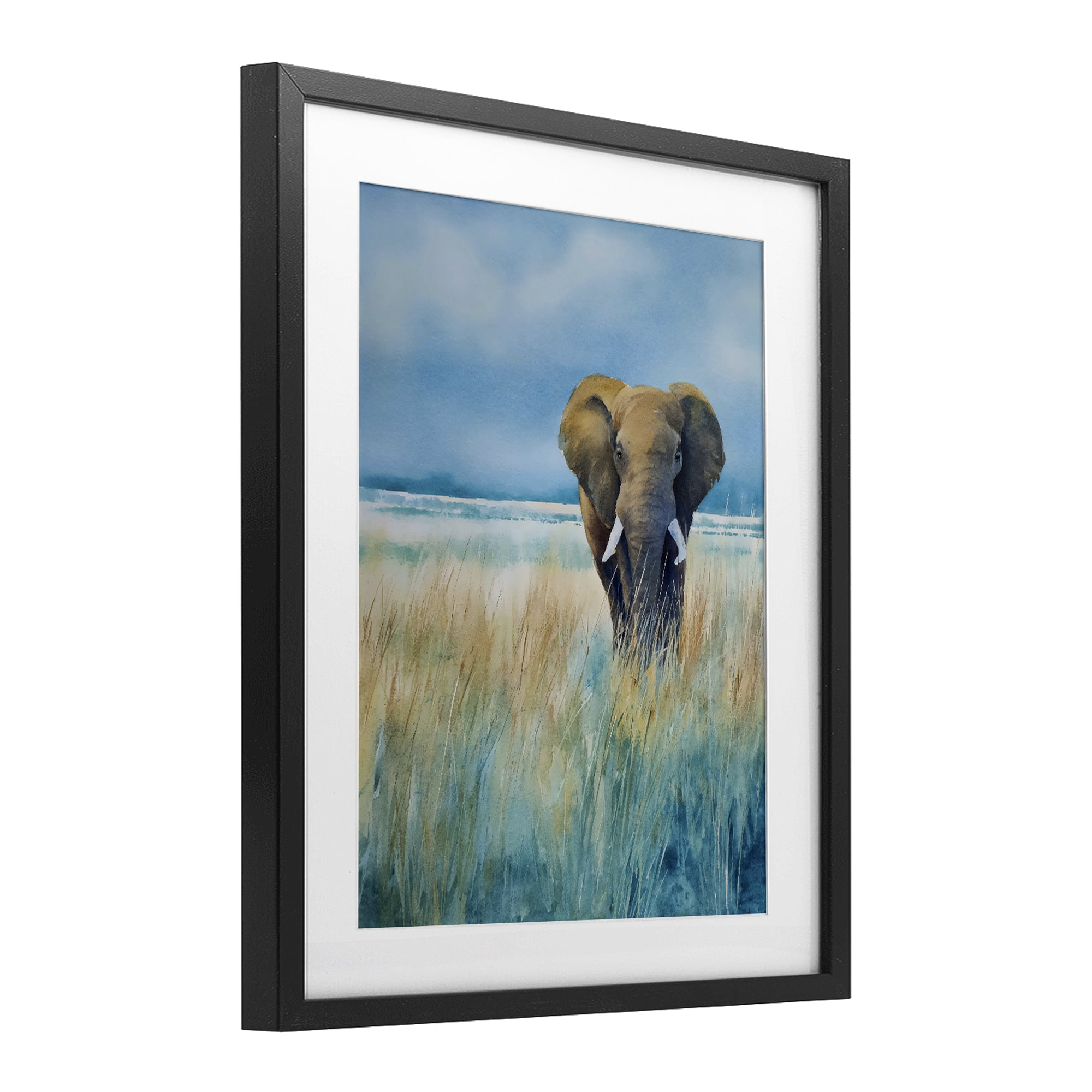 Stupell Industries Blue Grass Elephant Black Framed Print Under Glass, design by Franklyn Gregory