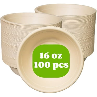 LQQBOX 16oz Disposable Salad Bowls 100Pcs, Paper Bowls, Eco-Friendly, Bulk Pack, Compostable Bowls, Biodegradable Made of Sugar Cane Fibers,Perfect For Salad