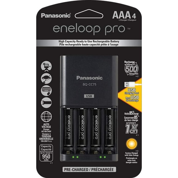 Panasonic Eneloop Advanced Battery Charger with USB Charging Port and 4AAA eneloop pro High Capacity Rechargeable Batteries
