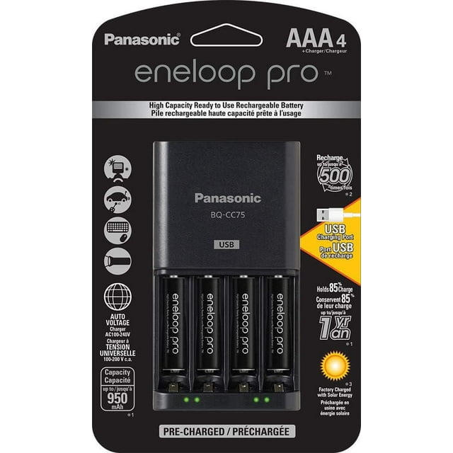 Panasonic Eneloop Advanced Battery Charger with USB Charging Port and 4AAA eneloop pro High Capacity Rechargeable Batteries