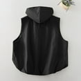 thumbnail image 4 of Hooded Vest for Women Loose Sleeveless Jacket Casual Cropped Jacket with Pockets Ruched Hem Oversized Button Down Lightweight Black M, 4 of 7