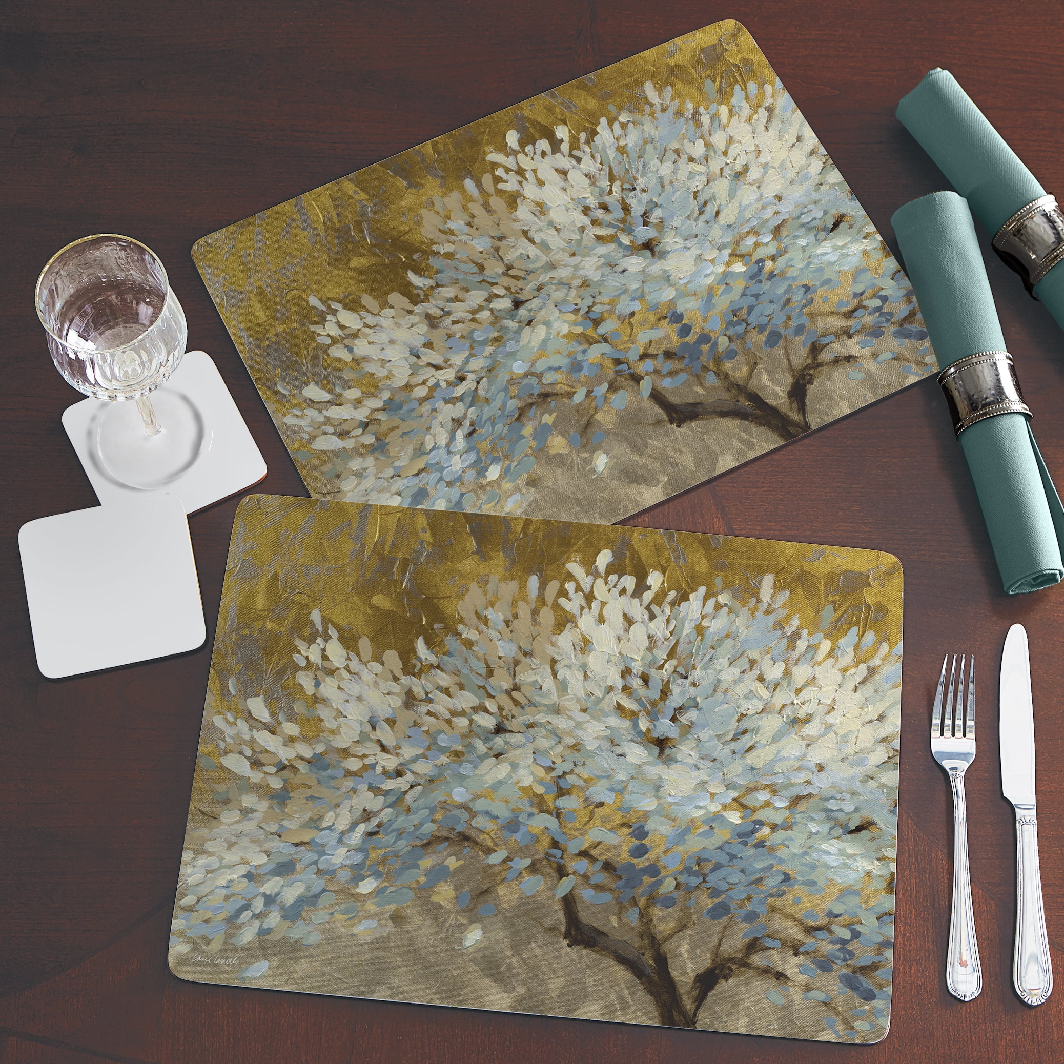Cala Home "A Thousand Lifetimes" Premium Decorative Hardboard Cork Back Tabletop Placemats 4 Pack