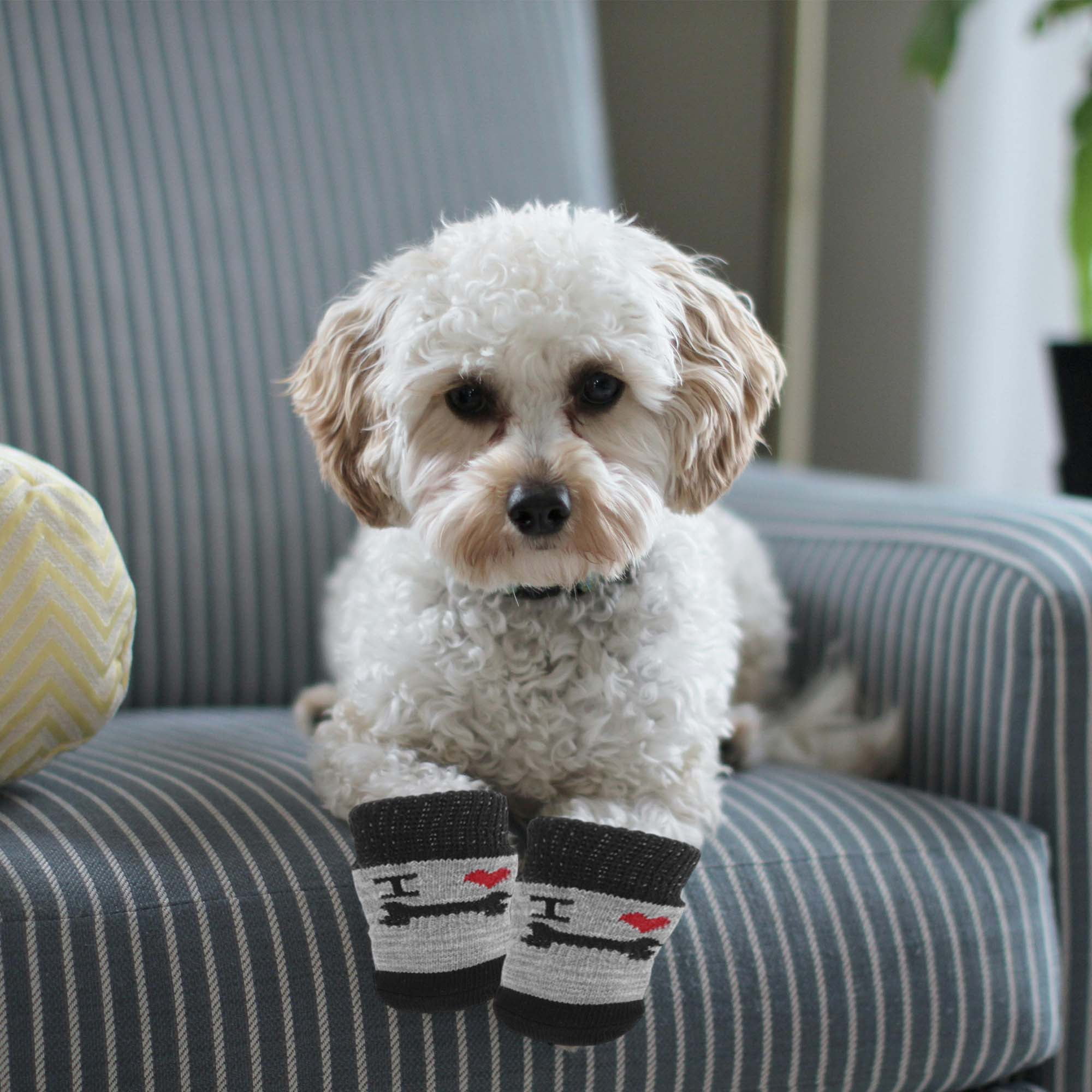 Unique Bargains Dog Socks Non-Slip Socks 4 Pcs Black Grey L