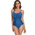 thumbnail image 2 of SWSMCLT Women's Spaghetti Strap Slimming String Scoop Neck Sexy Swimsuit Beach Bathing Suit Ruffle One Piece Swimsuit Blue X-Large, 2 of 4