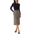 thumbnail image 2 of INSPIRE CHIC Midi Pencil Skirt for Women Fall Winter High Waisted Slit Office Work Skirts with Belt XS Brown, 2 of 5