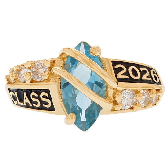JackAni 14k Yellow Gold Simulated Aquamarine March Birthstone 2026 Class Graduation Ring - Size 5.00