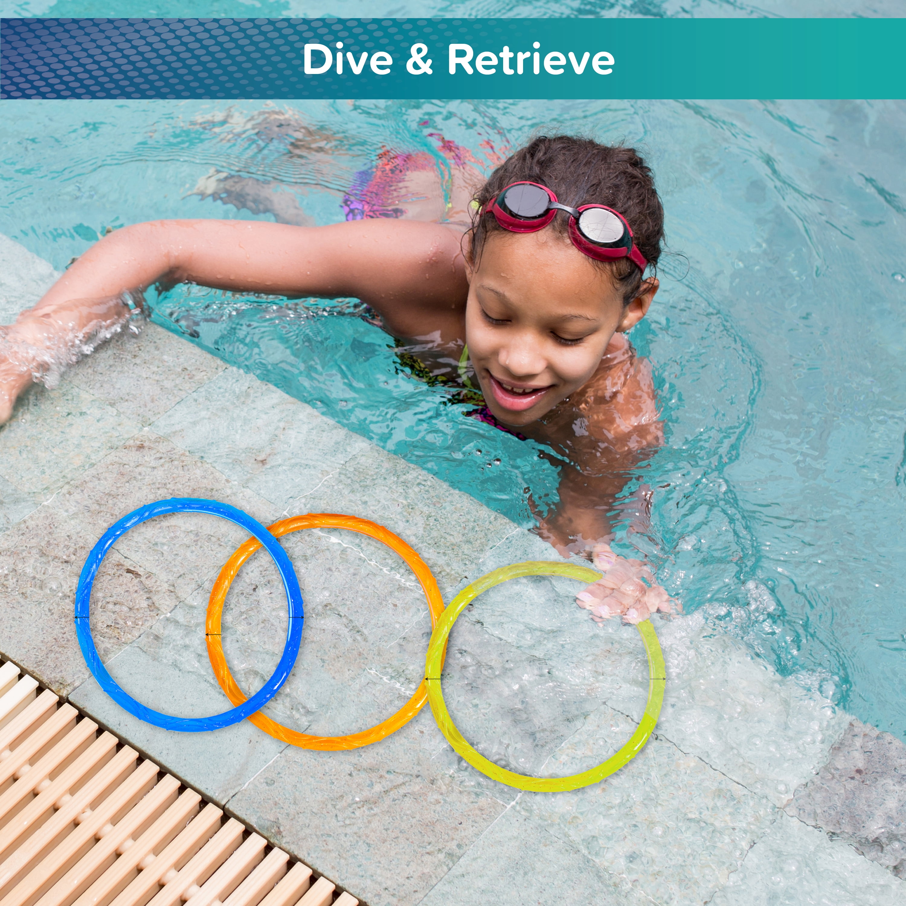 Play Day Sparkly Pool Ring Diving Set for Children, Multi-Color, 6 Rings