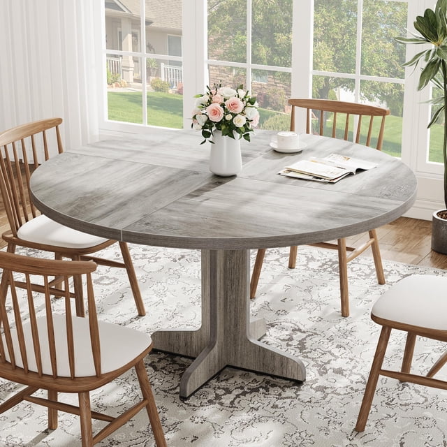 QinaQin 47-Inch Round Dining Table with Wooden Base and Metal Frame for Kitchen or Dining Room, No Chairs Included