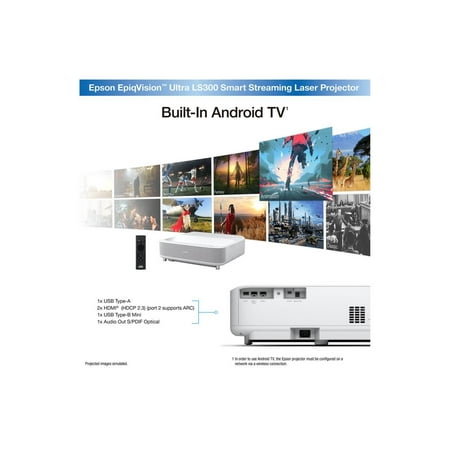 Epson - EpiqVision Ultra LS300 Smart Streaming Laser Short Throw Projector - White