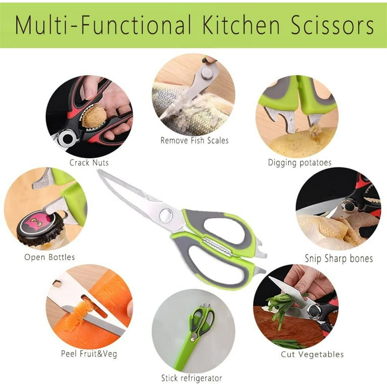 NOGIS Multifunction Kitchen Shears Come Apart Dishwasher Safe Food Scissors  Heavy Duty 6-In-1, Easy Wash with Magnetic Holder, for Food, Meat, Fish