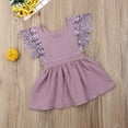 thumbnail image 5 of Qmyliery Baby Girl Summer Sleeveless Dress Flare Sleeve Lace Patchwork V Back Tutu Sundress Solid Color Square Collar Princess Clothes, 5 of 8