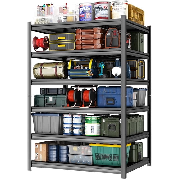 Garage Shelving 3500Lbs Storage Shelves Heavy Duty 6-Tier Adjustable Metal Shelving Units for Basement, Commercial, Warehouse, Industrial, Black