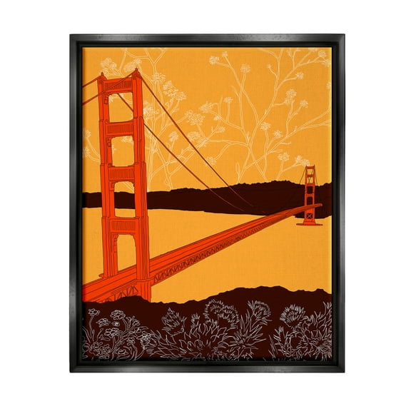Stupell Industries Floral Pattern Water Bridge Graphic Art Jet Black Floating Framed Canvas Print Wall Art, Design by Shane Donahue