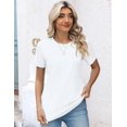 thumbnail image 3 of Camiseta plisada de rayas con cuello redondo para mujer, Jersey informal de manga corta, cómodo, de uso diario, Tops de Color sólido, Verano, 3 of 5