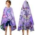 thumbnail image 3 of Purple Lavender Butterfly Scene Hooded Bath Towel，50"x30" for Ages 3 To 12 Kids, Quick Dry Lightweight Soft Microfiber Hood Beach Towel Cover Up for Kids, 3 of 7