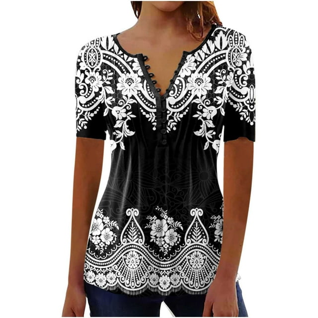 Birdeem Femmes Mode Décontractée Chemises Imprimées Manches Courtes T-Shirt Ample Hauts Tunique Blouse