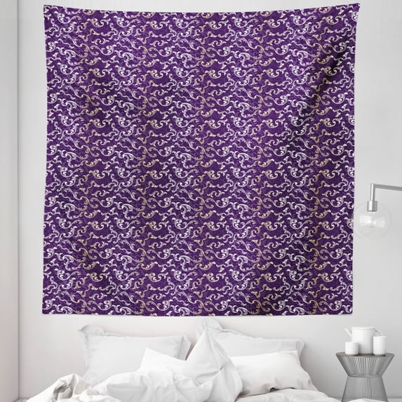 Baroque Tapestry, Swirls Flower Like Curls Lavish Details, Fabric Wall Hanging Decor for Bedroom Living Room Dorm, 5 Sizes, Purple Eggplant, by Ambesonne