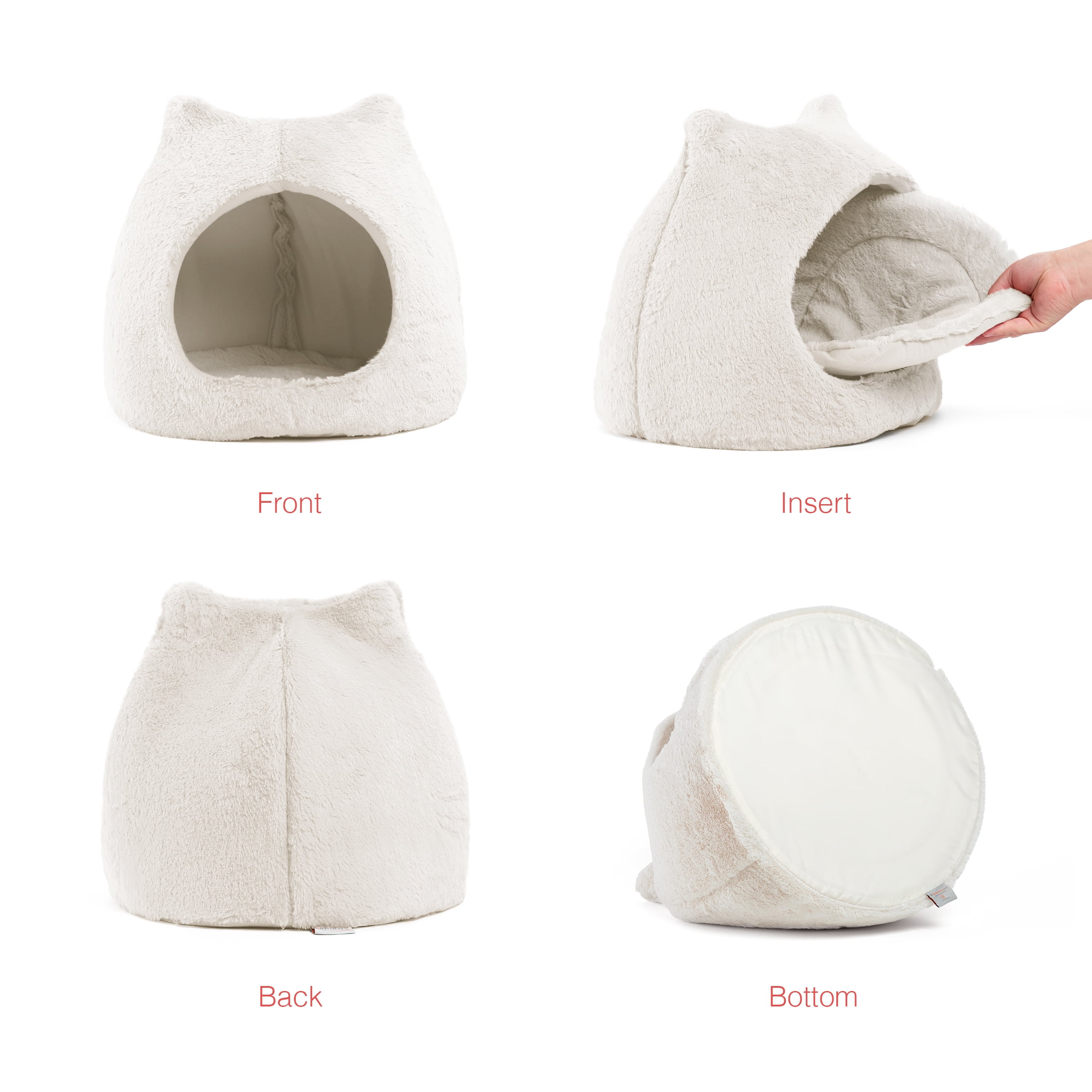 Best Friends by Sheri Meow Hut Fur Dome Pet Bed – Covered Cat Cave for Cats & Small Dogs up to 15 lbs, Faux Fur Hideaway with Water-Resistant Bottom, Machine Washable, Ivory
