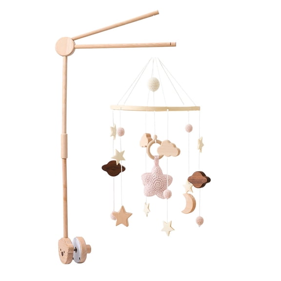 Full Sky Star Crib Bell with Felt Balls – Handmade Wooden Bed Bell for Infant Sleep, Motor Skill Development, and Nursery Decor