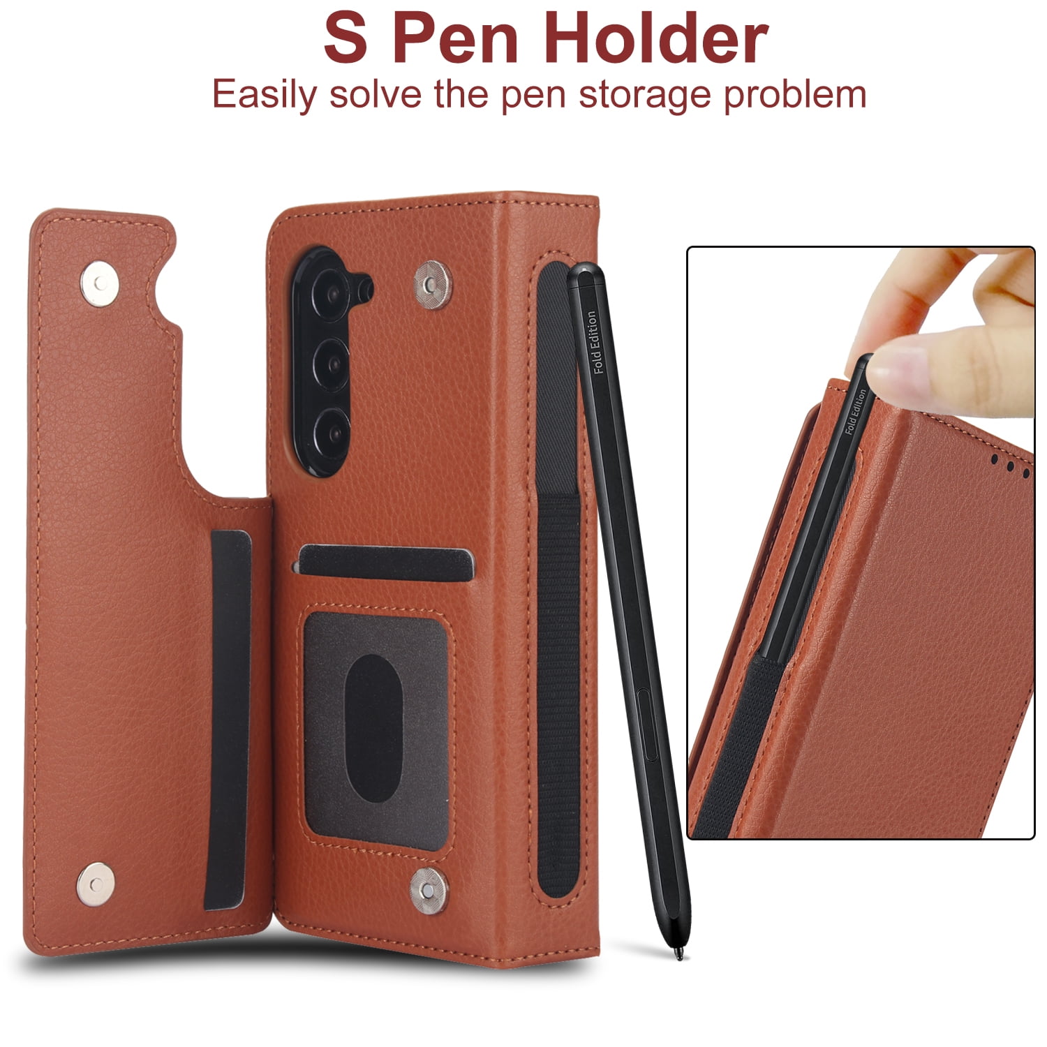 Wallet Case for Samsung Galaxy Z Fold 7 with S-Pen Holder and Credit Card Slots, Premium PU Leather RFID Blocking Magnetic Closure Flip Phone Case Cover for Samsung Galaxy Z Fold 7, Brown