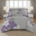 thumbnail image 4 of Floral Comforter Set Queen 7 Pieces Bed in a Bag Purple Floral Pattern Printed on Grey Soft Microfiber Bedding Set Lightweight Bed Comforter Set for All Season, 4 of 9