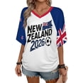 thumbnail image 3 of Soccer Cup 2026 Jersey NEW ZEALAND Soccer for Women with Colombia Flag Color Block and V Neck Short Sleeves Featuring Breathable Fabric for Tailgating Events Beach Outings Summer Festivals Navy L, 3 of 6
