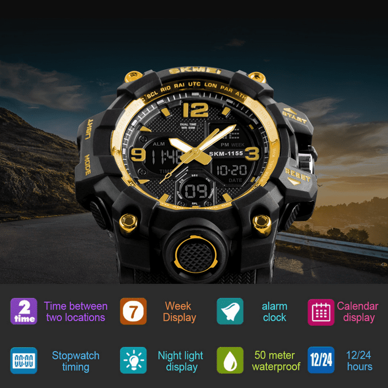 Skmei Men's Digital Sports Watch, Military Waterproof Watches LED Screen Large Face Stopwatch Alarm Wristwatch