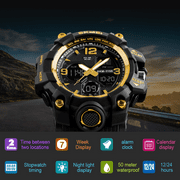 SKMEI Mens Digital Sports Watch, Large Face Military Waterproof Watches for Men with Stopwatch Alarm LED Back Light Sports Watch,Gold
