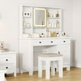 thumbnail image 5 of KOKEBREN Farmhouse Makeup Vanity Desk,Makeup Vanity with Mirror and Lights & Power Outlet, Makeup Table with 2 Drawers, Dressing Table with Glass Top for Bedroom Dressing Room (White), 5 of 9