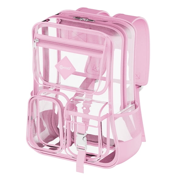 Contixo Clear Stadium Backpack - Premium PVC Transparent Bookbag for Concerts, Events, Venues, Pink
