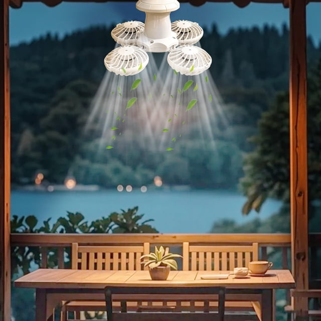Yrmaups Remote Control Fan Light for Home, 20W 4-Blade Ceiling Fan with Dual Color Light, Rechargeable Battery-Free Cooling Lamp for Dining, Store, Car, Stall