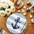 thumbnail image 3 of Round Placemats Set of 4 Navy Blue Anchor Place Mats Washable Woven Placemat Teal Stripes Circle Braided Table Mat for Kitchen Dining Table Party Home Decor 15 Inch, 3 of 8