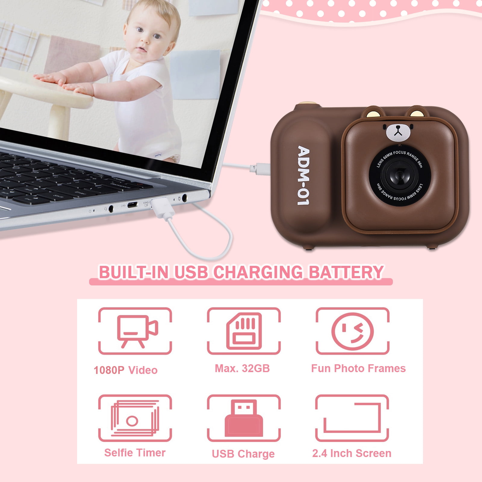 Kids Camera, Andoer Mini Kids Digital Camera 12MP 1080P HD Children  Creative Camera Video Camcorder 2 inch IPS Screen with 32GB Memory Card  Games Mode for Boys and Girls Kids (Blue Cow)