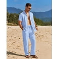 thumbnail image 2 of COOFANDY Men Vacation Outfits 2 Piece Sets Beach Linen Suit Summer Cruise Outfits Matching Shirts and Pants Set, 2 of 7