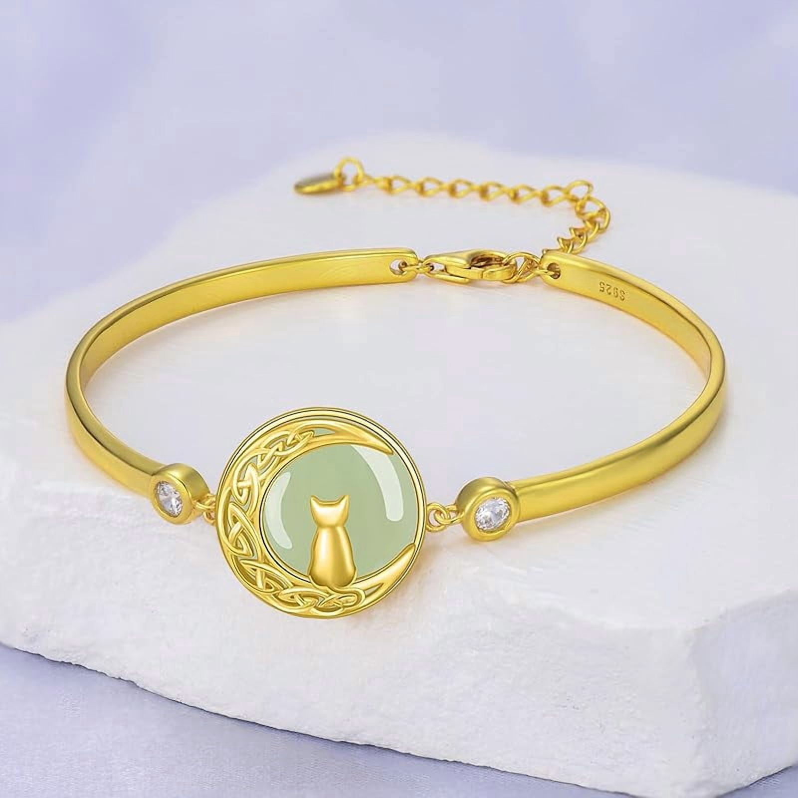 JKR Jade Bracelet for Women 14k Plated Sterling Silver Lotus/Sunflower/Tree of Life/Hummingbird/Dragonfly/Bee/Butterfly/Cat Jade Jewelry Birthday Mothers Day Gifts for Mom Grandma