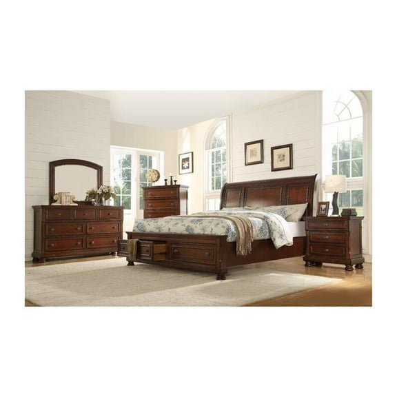Pemberly Row Queen 5 Pc Storage Bedroom Set made with Wood in Dark Walnut