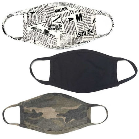 PRO MC 3Pcs Set Unisex Face Mask Camo Black Print Protect Reusable Cotton Comfy Washable Made In USA
