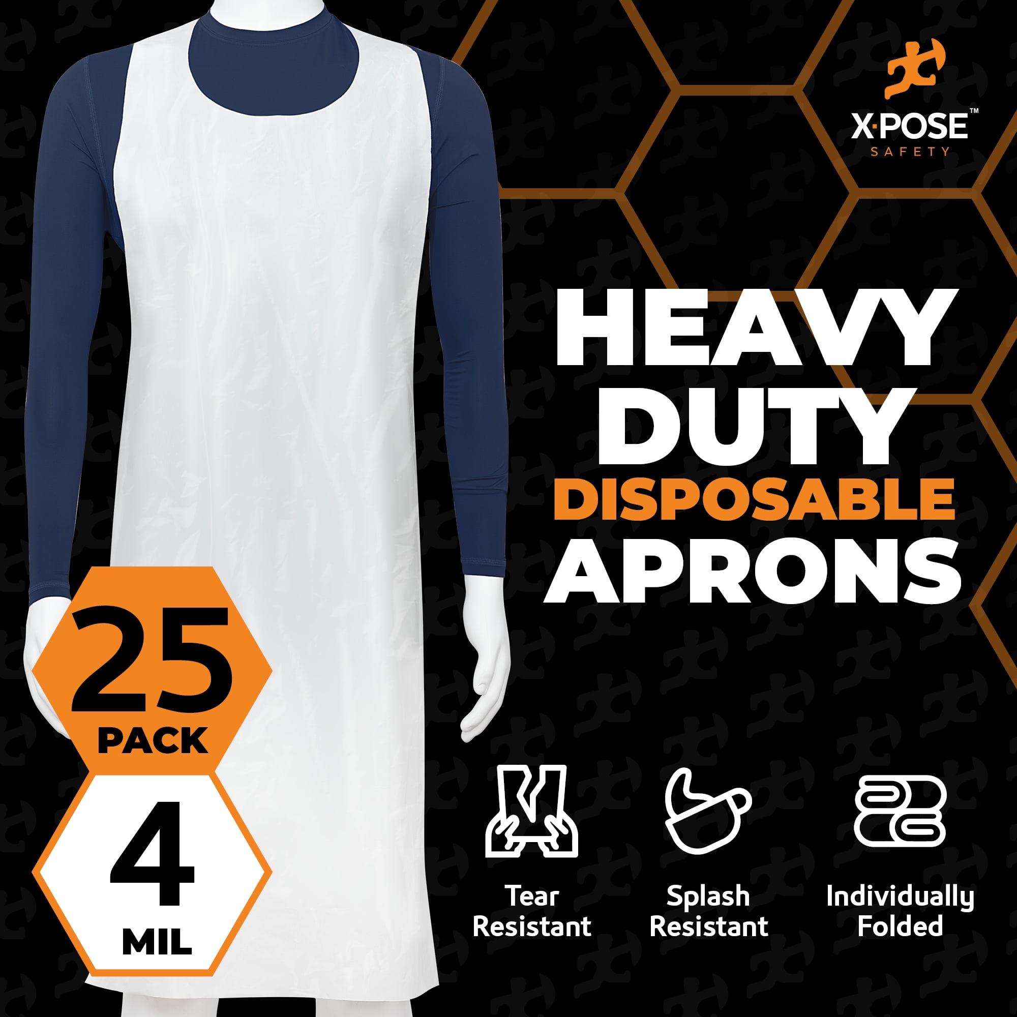 Xpose Safety 24 x 48 Inch Heavy Duty 4 Mil Thick Disposable Aprons for Adults & Kids - Waterproof Tear-Resistant White Plastic Aprons for Cooking Baking Cleaning Painting Paint Party, Bulk Box of 25