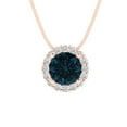 thumbnail image 2 of 1.24 ct Brilliant Round Cut Halo Natural London Blue Topaz 18K Rose Solid Gold Everyday Affordable Designer Necklace Pendant with 18" Chain, 2 of 7