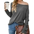 thumbnail image 3 of TWZH Women Solid Color Knitted Waffle Off Shoulder Knitwear Pullover Sweater Tops, 3 of 6