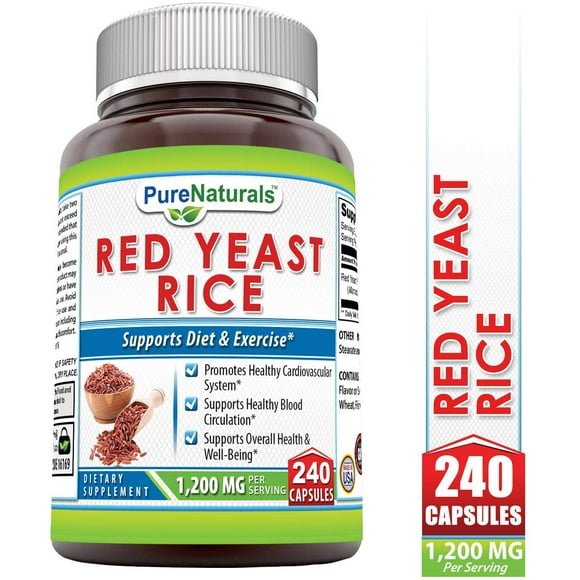 Pure Naturals Red Yeast Rice Dietary Supplement, 1200 Mg, 240 Count, Promotes Healthy Cardiovascular System, Supports Healthy Blood Circulation, Supports overall Health and Well Being