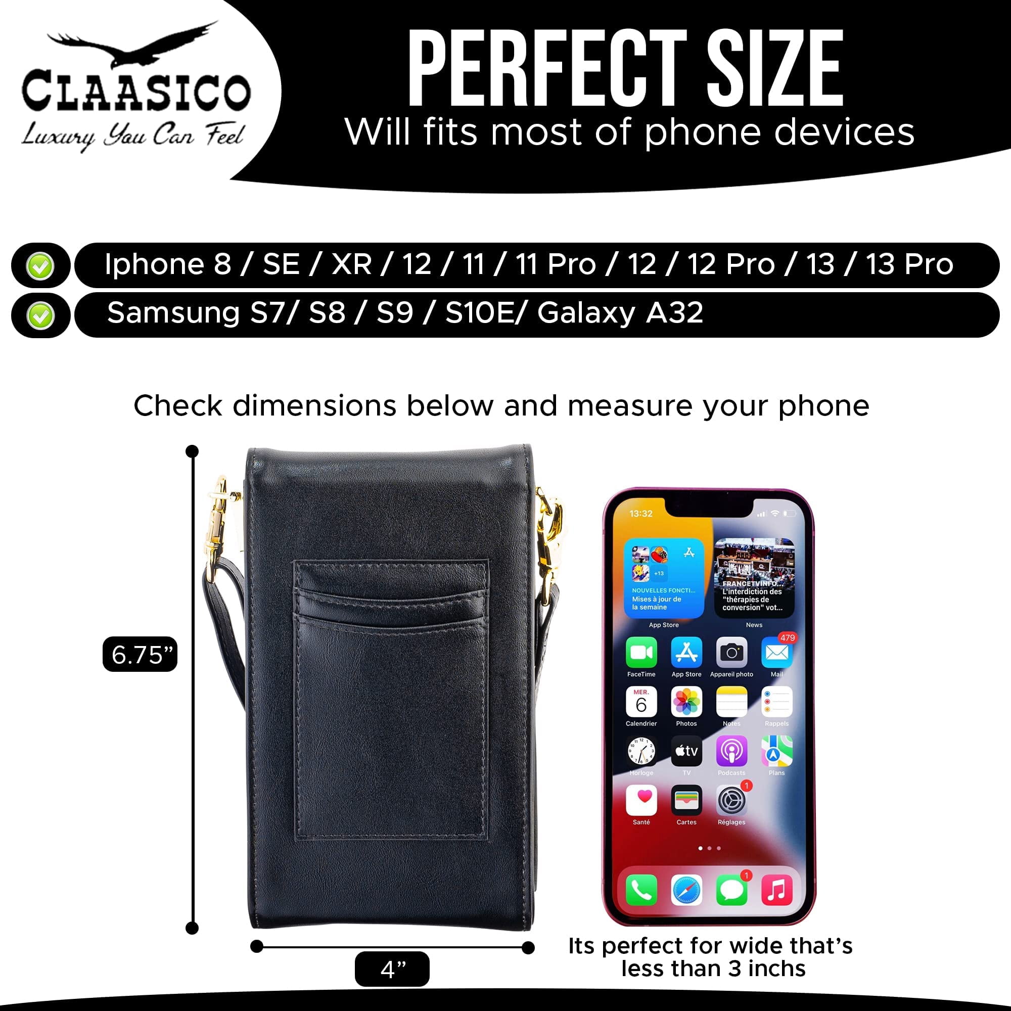 Classico Small Crossbody Phone Purse for Women - Crossbody Bag Wallet for Phone, Cards, Accessories