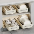 thumbnail image 2 of HOBLOC Pull Out Cabinet Organizer，Cream White Bowl Rack Organizer，Carbon Steel Expandable Drawer Storage Shelves for Home Office,Flat Mesh,Milky White, 2 of 7